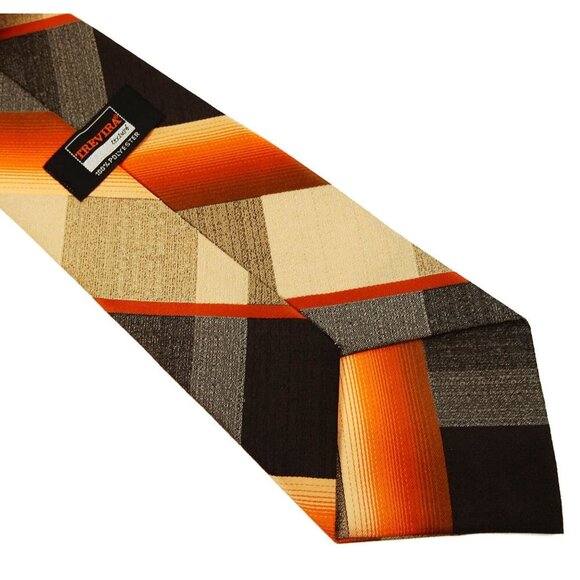 Vintage 1970s Tie Orange Brown Plaid Very Wide Boho Hippie Trevira - Picture 3 of 4
